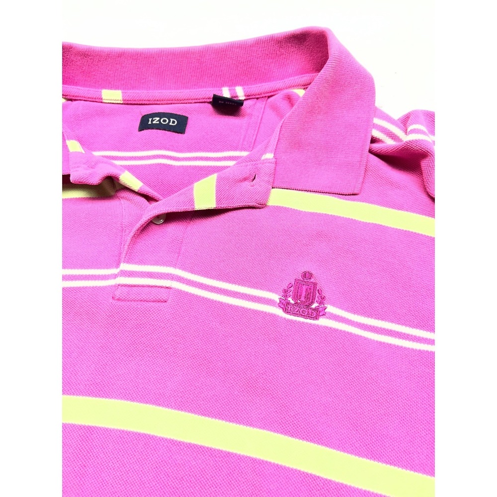 IZOD Striped Mens Polo Shirt XXL Pink 100% Cotton Short Sleeve Pique - Picture 3 of 9
